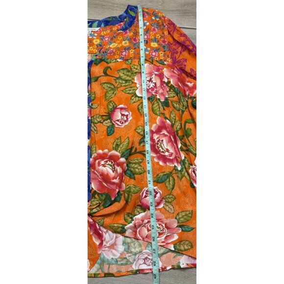 John Mark Plus Top 2X Split V Neck 3/4 sleeve Tie Front Orange Floral NEW $109 - Picture 9 of 10